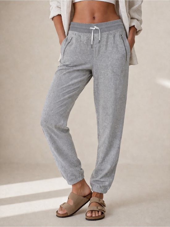 Athleta Pants - Athleta Cabo Linen Jogger Gray Mid Rise Lightweight Pants NWT Size 16